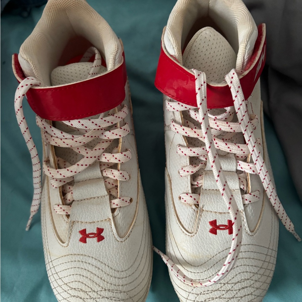 Under Armour White and Red Cleats